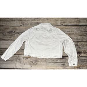 Y2K Bebe Cropped White Denim Jacket Womens Size Large